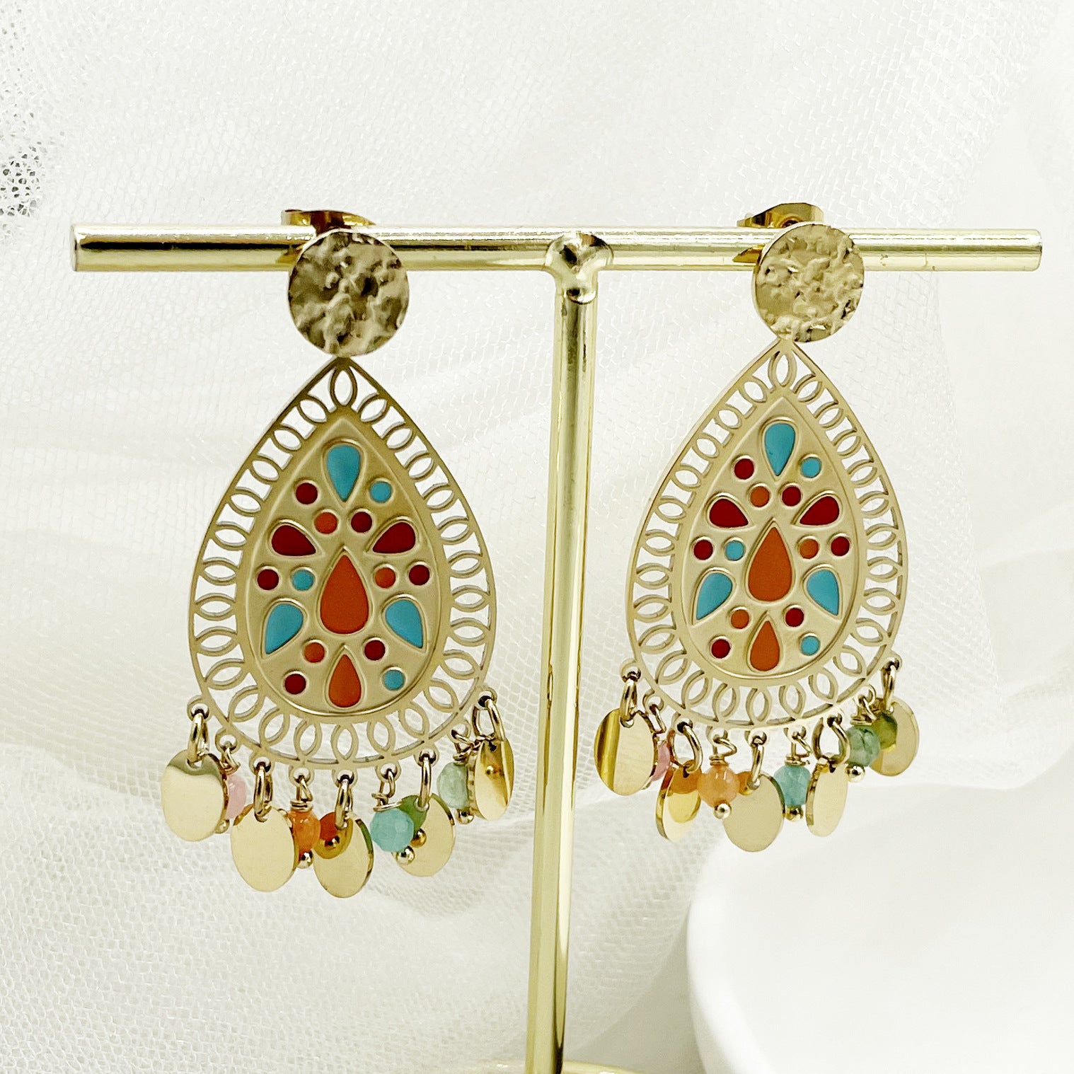 Wholesale Crystal Tassel Drop Shape Stainless Steel Drip Oil Earrings